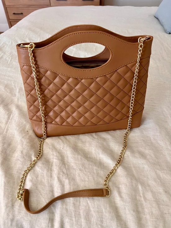 Talbots Quilted Tan leather with gold Chain Strap Tote Bag